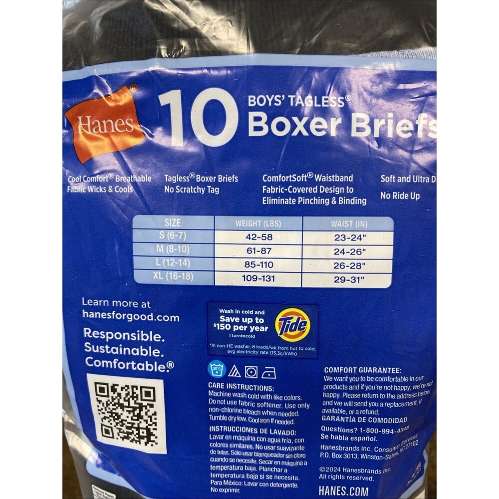 Hanes Boy's Comfort Flex Boxer Briefs 10 Pack Size M 8-10 New Open Package - Picture 5 of 7